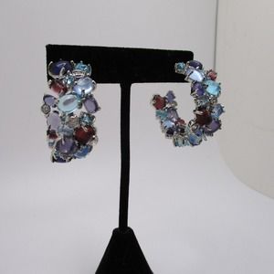 Real Collectibles by Adrienne Blue Purple Glass Cabachon Pierced Hoop Earrings